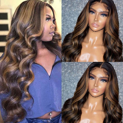 Snv 13X4  Lace Front Wigs Ombre Brown colored wigs  Body Wave hair 180% density