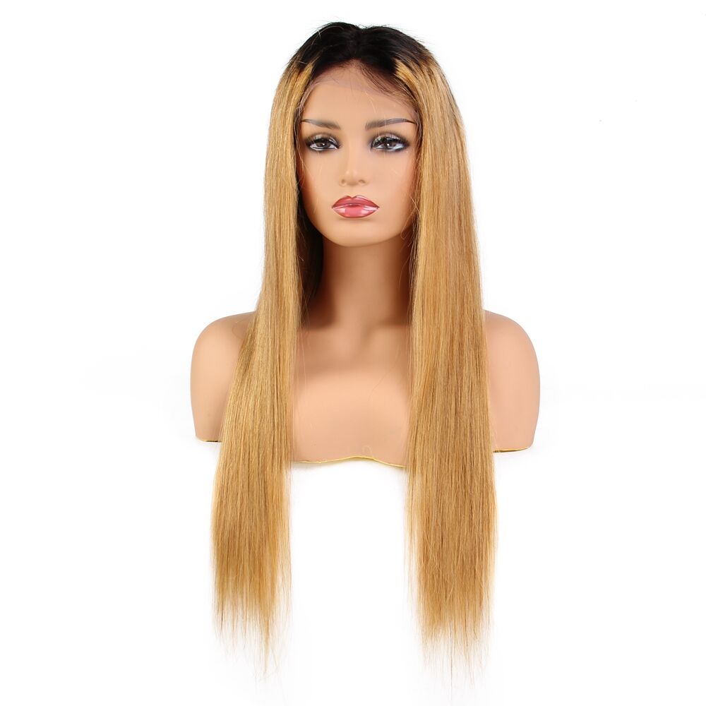 Snv 1B/27 color 13×4 Lace Front Wig Straight Virgin Human Hair Wigs 180% density