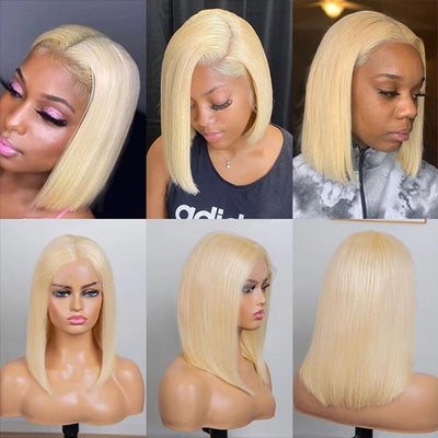 Snv 613 Color Blonde Hair Short straight Bob Wigs 13x4 4x4 lace frontal wig Human Hair Wigs