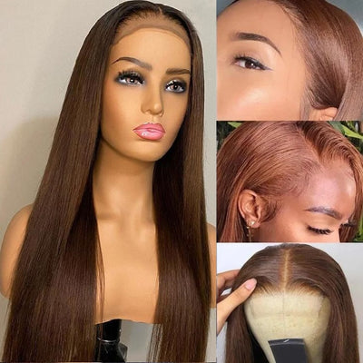 Snv 13×4 Lace Front Wigs Brown Color Straight Hair 180% density pre plucked with natural hairline