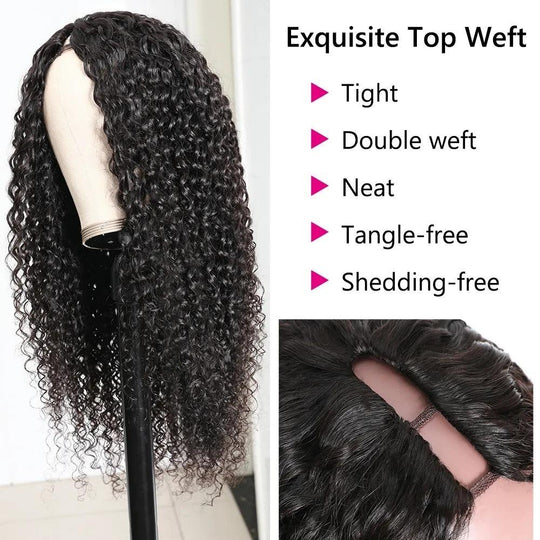 Snv U Part Wigs Natural Curly Human Hair Wig No Leave Out No Glue Beginner Friendly 180% Density Wigs