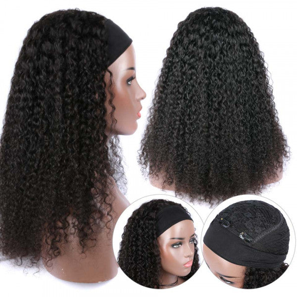 Snv Glueless Wig Kinky Curly Human Hair Wigs No Glue Silk Scarf Headband Wigs For Beginners 180% Density