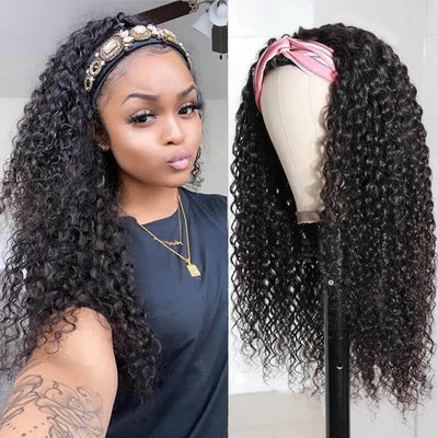 Snv Glueless Wig Jerry Curly Human Hair Wigs No Glue Silk Scarf Headband Wigs For Beginners 180% Density