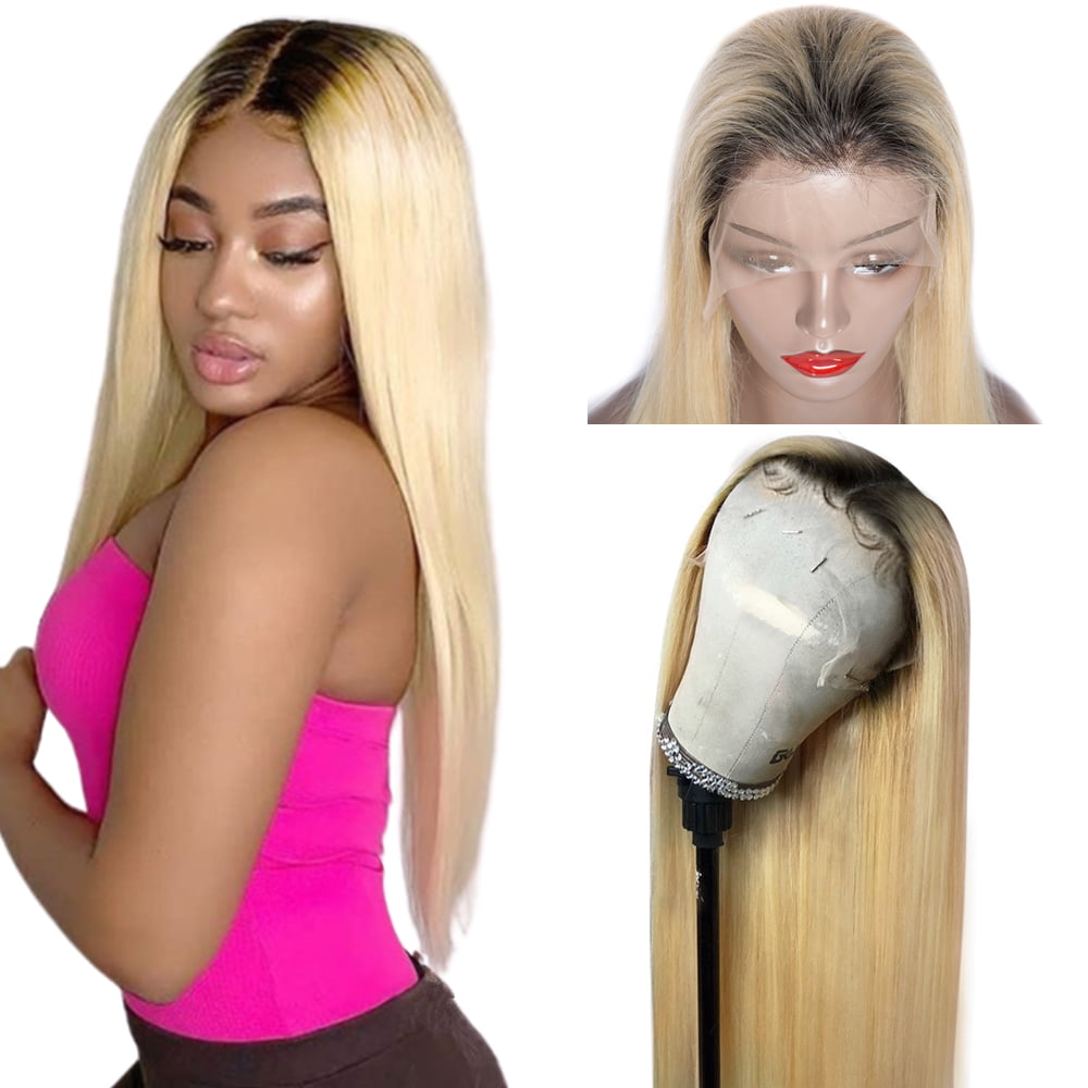 Snv 13×4 Lace Front Wigs 613 Blonde straight Wig With Dark Roots Human Hair 180% density