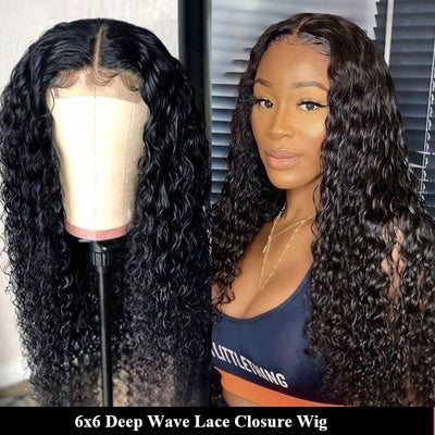 Snv 6×6 Lace Closure Wigs Deep Wave Virgin Human Hair Wig Pre Plucked With Baby Hair 100% Brazilian Human Hair 180% Density