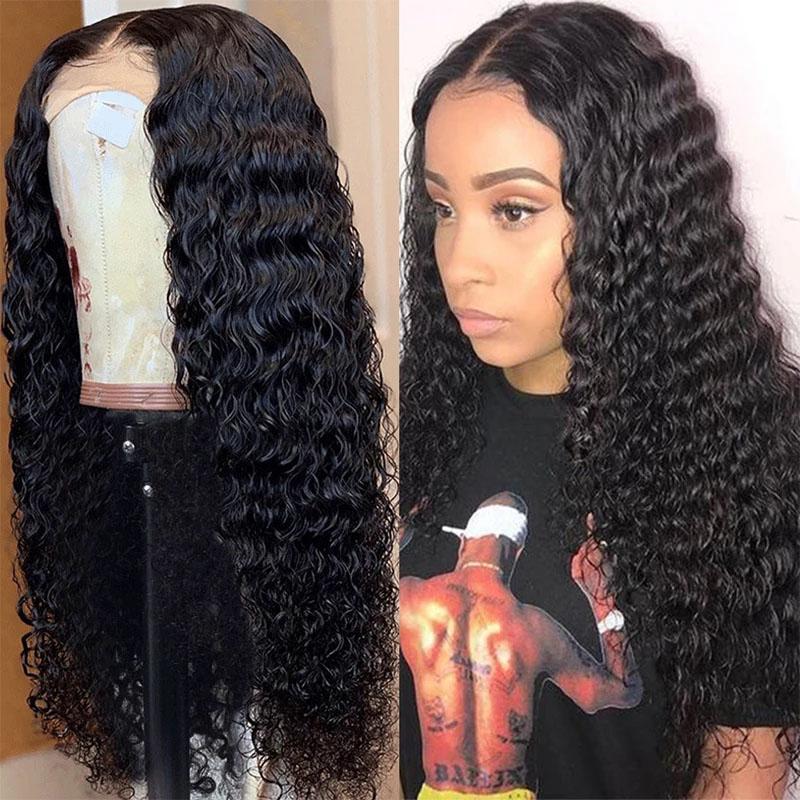 Snv 4×4 Lace Closure Wig Deep Wave Human Hair Wigs preplucked with baby hair 180% density