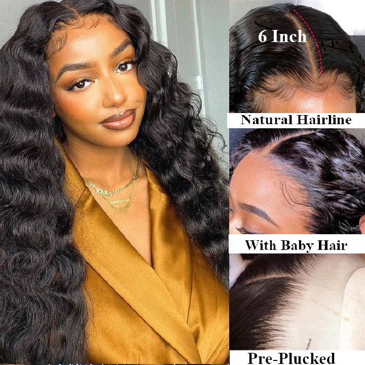 Snv 6×6 Lace Closure Wigs loose Deep Wave Virgin Human Hair Wig Pre Plucked With Baby Hair 100% Brazilian Human Hair 180% Density