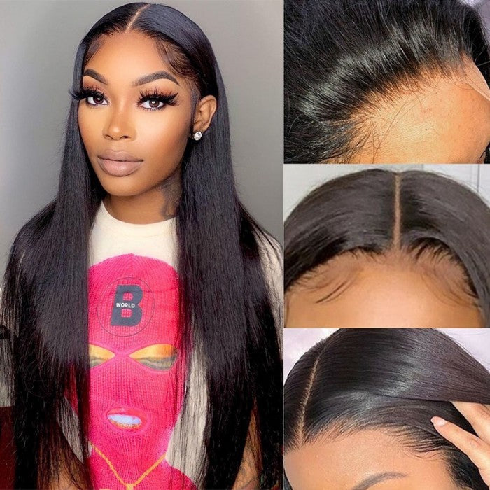 Snv 4x4 Transparent  Lace Closure Wigs straight hair Skin Melt Real Scalp Glueless 100% Brazilian Human Hair wigs With Pre-Plucked Hairline