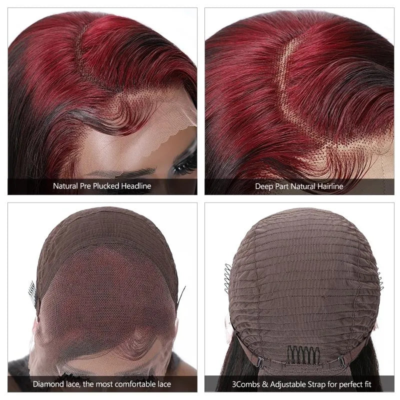 Snv 99J Burgundy Red Deep Wave hair wig 13×4 5x5 Lace Front Wig 180% Density