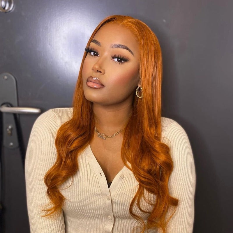 Snv Color Orange Ginger Body Wave 13*4 Lace Front Wig 180% Density