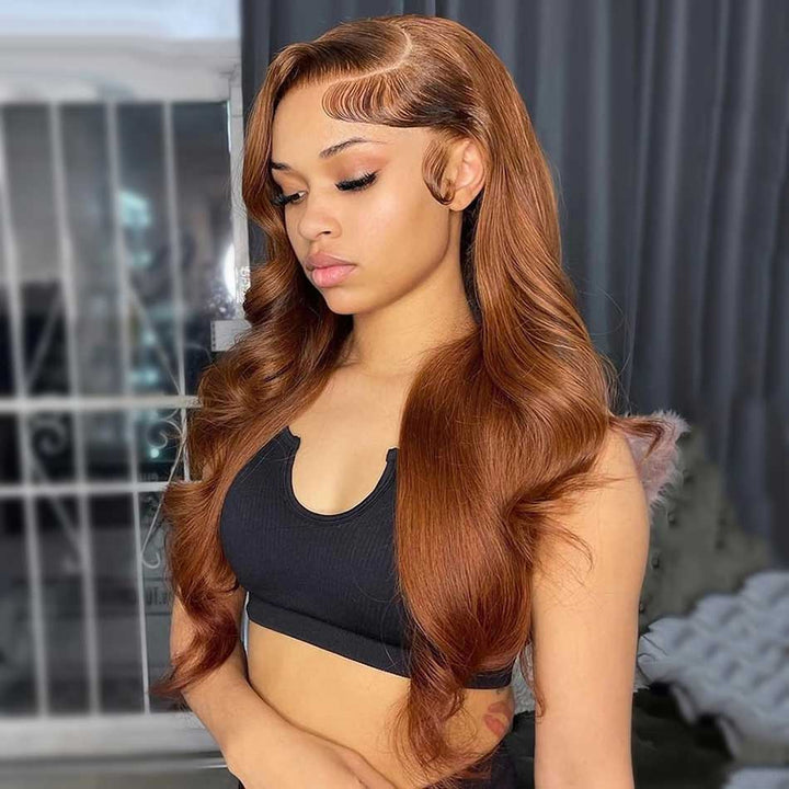 Snv Ginger Brown Body Wave Wigs  13X4 Lace Frontal Wigs Brown Colored Human Hair Wigs For Women