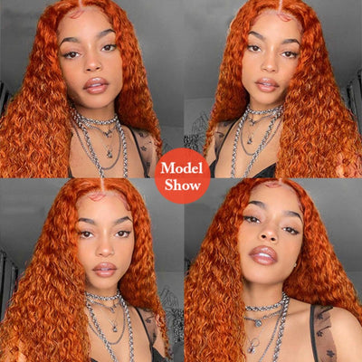 Snv Ginger Orange colored wig Water Wave human hair 13x4 Lace Front wig 180% Density