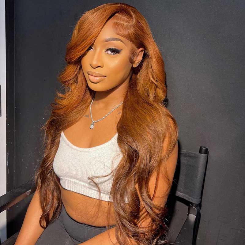 Snv Ginger Brown Body Wave Wigs  13X4 Lace Frontal Wigs Brown Colored Human Hair Wigs For Women