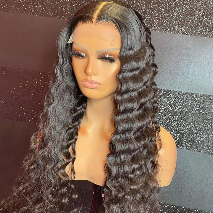 Snv 4x4 lace closure wig loose deep wave hair wig pre plucked 180 density