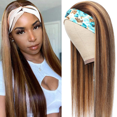 Snv Highlight Straight Headband Wig Human Hair Wigs for black Women Brazilian Virgin Hair Glueless Scarf Wig