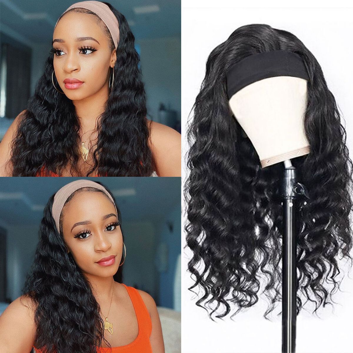 Snv Glueless Wig Loose Deep Wave Human Hair Wigs No Glue Silk Scarf Headband Wigs For Beginners 180% Density