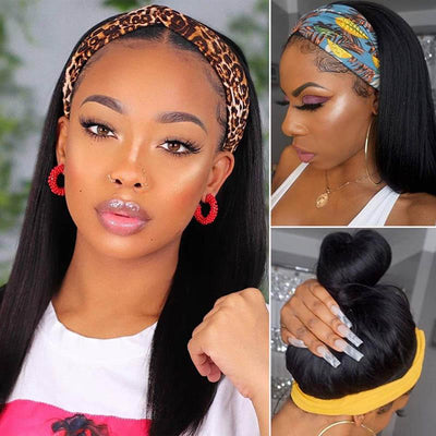 Snv Glueless Wig Straight Human Hair Wigs No Glue Silk Scarf Headband Wigs For Beginners 180% Density