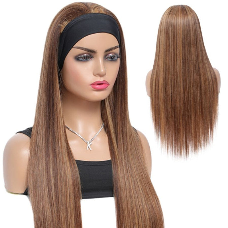 Snv Highlight Straight Headband Wig Human Hair Wigs for black Women Brazilian Virgin Hair Glueless Scarf Wig