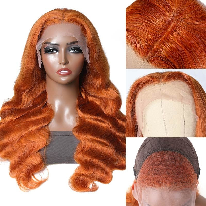 Snv Color Orange Ginger Body Wave 13*4 Lace Front Wig 180% Density