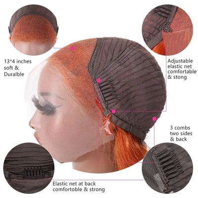 Snv Ginger Orange Color Straight Human Hair 13x4 Lace Front Wigs Transparent Lace Pre Plucked 180% Density