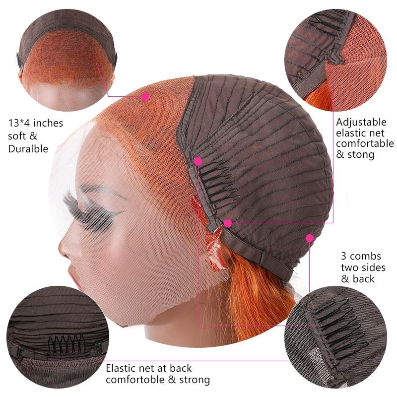 Snv Ginger Orange colored wig Water Wave human hair 13x4 Lace Front wig 180% Density