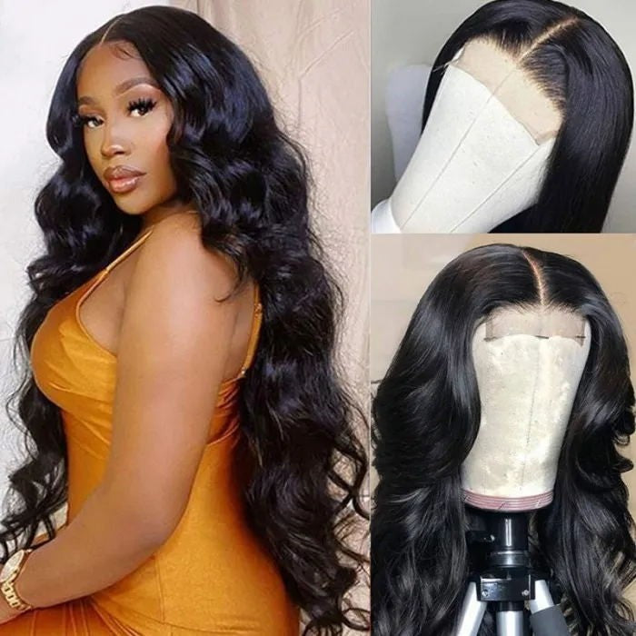 Snv 4×4 Lace Closure Wig transparent lace wig Body Wave Human Hair Wigs preplucked with baby hair