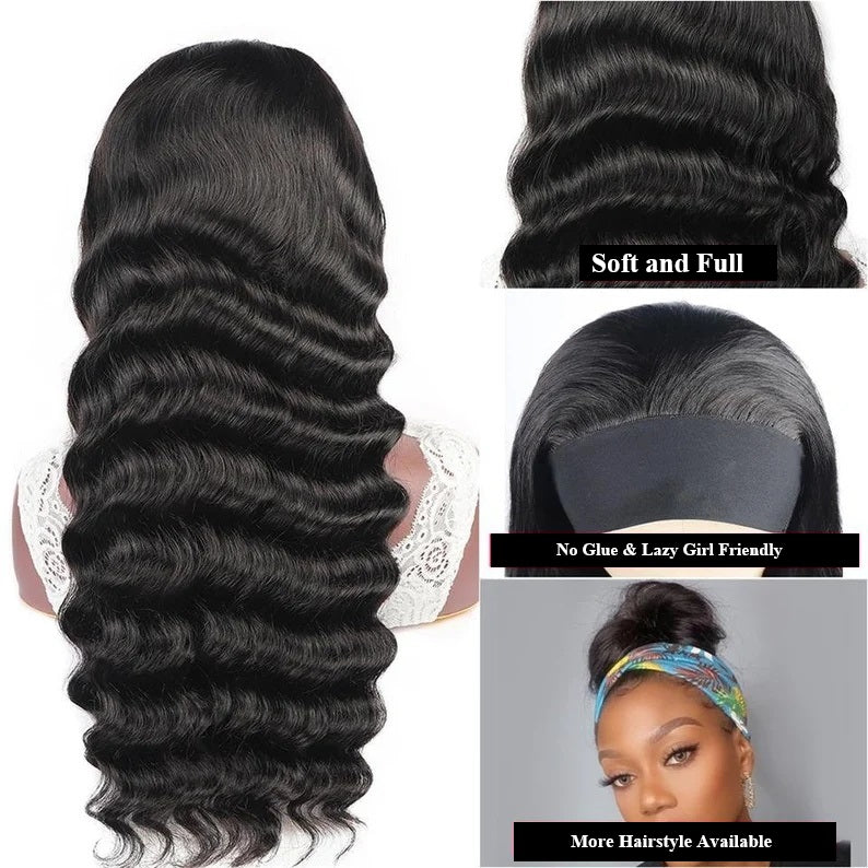 Snv Glueless Wig Loose Deep Wave Human Hair Wigs No Glue Silk Scarf Headband Wigs For Beginners 180% Density