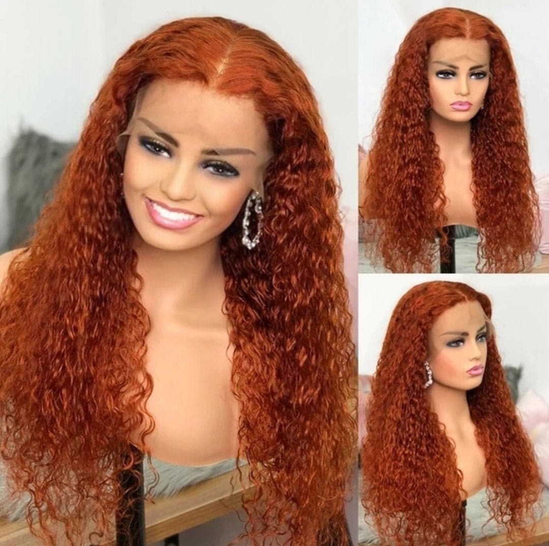 Snv Ginger Orange colored wig Water Wave human hair 13x4 Lace Front wig 180% Density