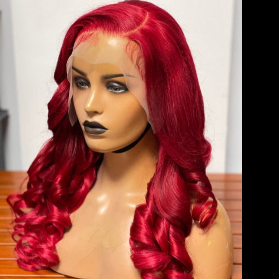 Snv Red Color Body Wave Virgin Human Hair Wig 13x4  Lace Front Wigs High Quality 180% Density