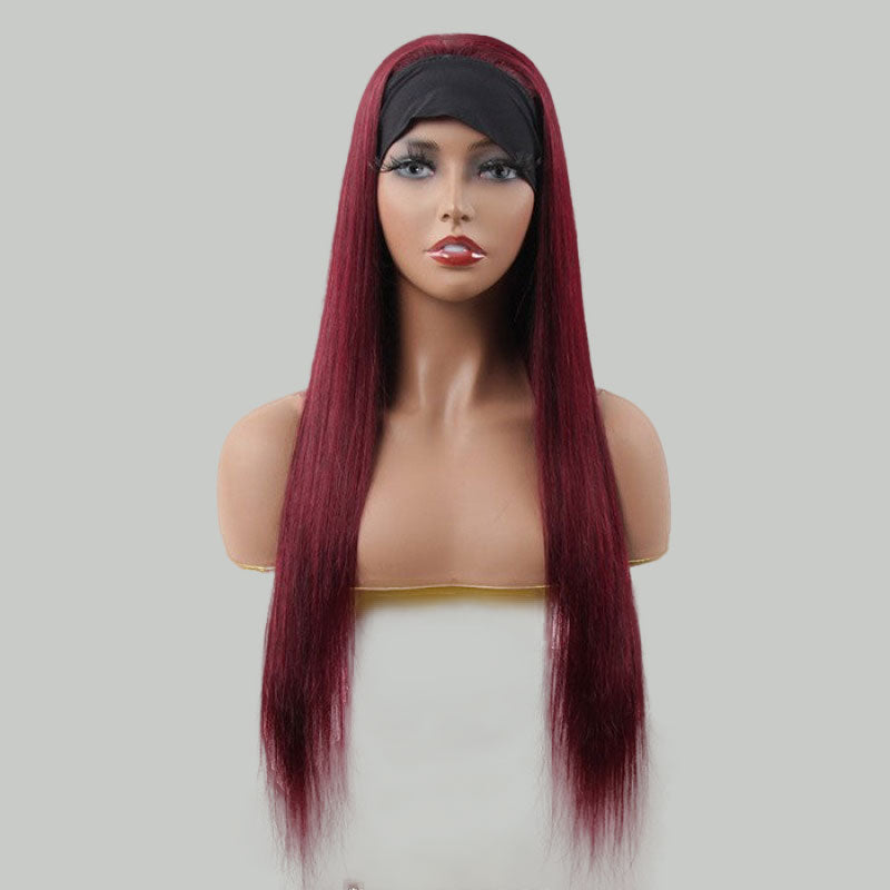 Snv 99j colored wigs Glueless Headband Wigs straight Human Hair Wigs For Beginners 180% Density Wigs