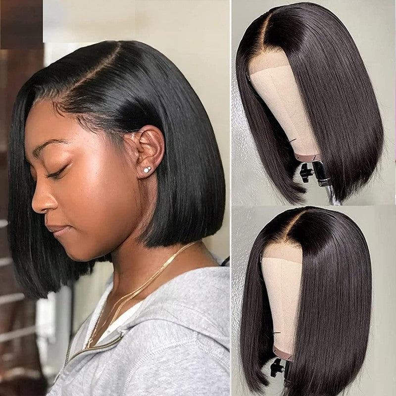 Snv Bob Wig  4x4  Lace Front Wigs Short Straight Human Hair wigs Pre Plucked With Baby Hair