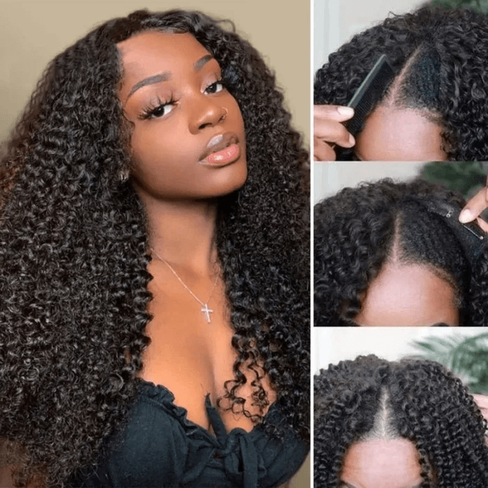 Snv V Part Wigs Kinky Curly Human Hair Wig No Leave Out No Glue Beginner Friendly 180% Density Wigs