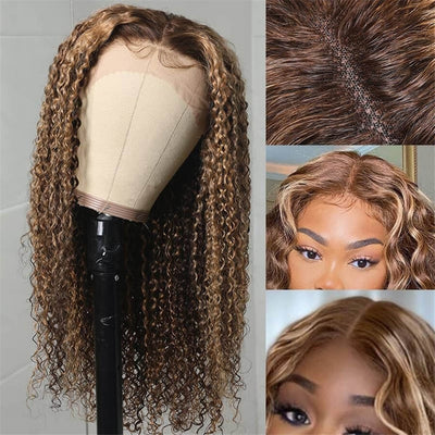 Snv 13x4 Lace Front Wigs  Jerry Curly Wigs Honey Blond Highlight Color With Baby Hair 180% density