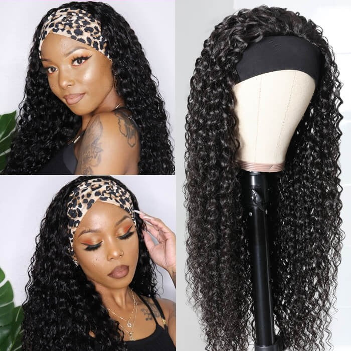 Snv Glueless Wig Jerry Curly Human Hair Wigs No Glue Silk Scarf Headband Wigs For Beginners 180% Density