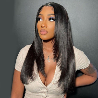 Snv U Part Wigs Straight Human Hair Wig No Leave Out No Glue Beginner Friendly 180% Density Wigs