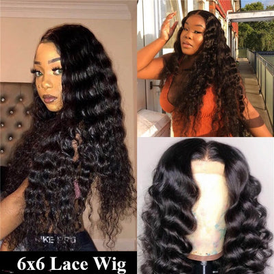 Snv 6×6 Lace Closure Wigs loose Deep Wave Virgin Human Hair Wig Pre Plucked With Baby Hair 100% Brazilian Human Hair 180% Density