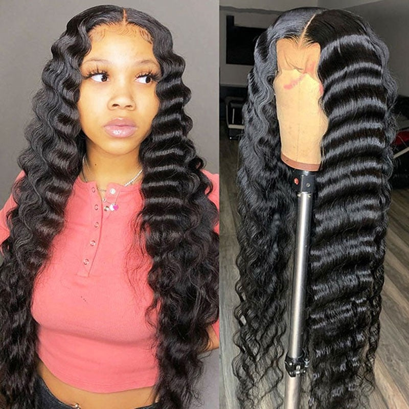 Snv 4x4 lace closure wig loose deep wave hair wig pre plucked 180 density