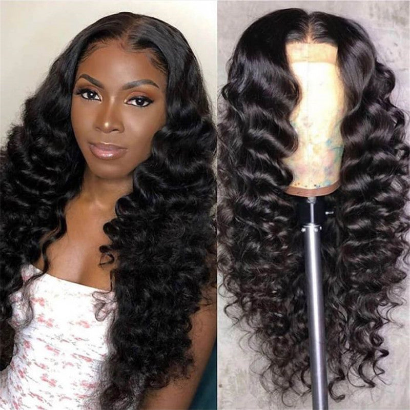 Snv 4x4 lace closure wig loose deep wave hair wig pre plucked 180 density