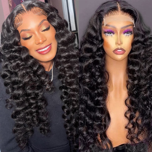 Snv 4x4 lace closure wig loose deep wave hair wig pre plucked 180 density