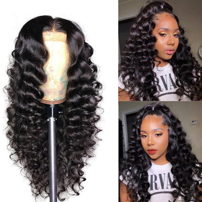 Snv 4x4 lace closure wig loose deep wave hair wig pre plucked 180 density