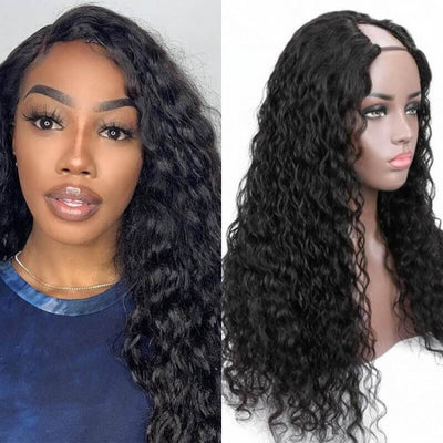 Snv U Part Wigs Water Wave Human Hair Wig No Leave Out No Glue Beginner Friendly 180% Density Wigs