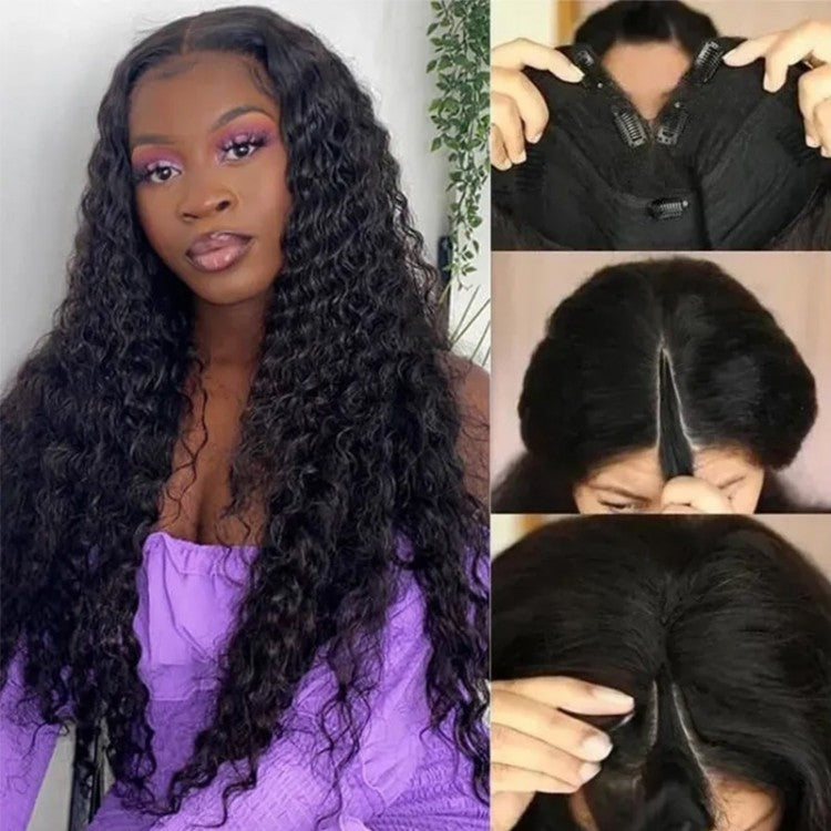 Snv V Part Wigs Water Wave Human Hair Wig No Leave Out No Glue Beginner Friendly 180% Density Wigs