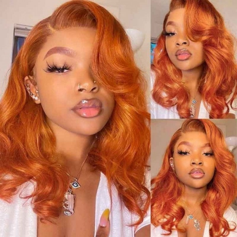 Snv Color Orange Ginger Body Wave 13*4 Lace Front Wig 180% Density