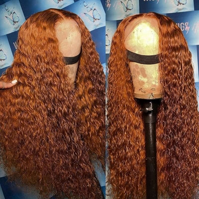 Snv Ginger Orange colored wig Water Wave human hair 13x4 Lace Front wig 180% Density