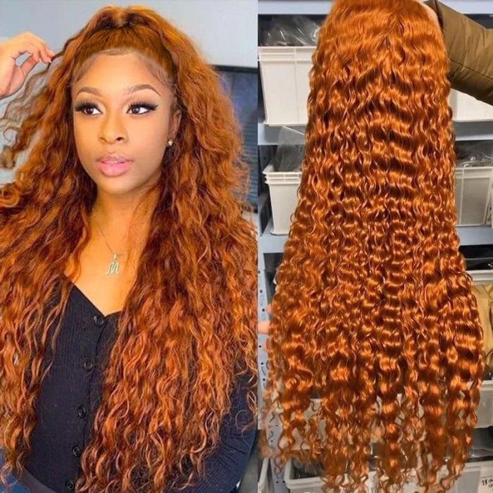 Snv Ginger Orange colored wig Water Wave human hair 13x4 Lace Front wig 180% Density