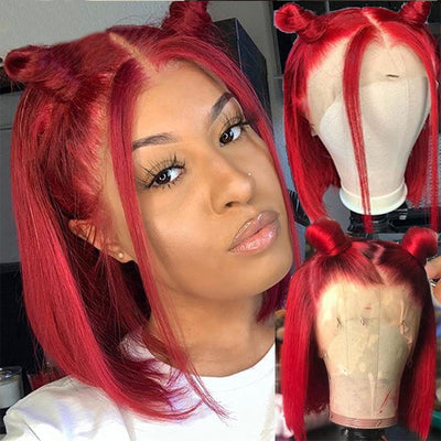 Snv Red Colored 13x4 13x6 lace front wig Straight Hair Bob Wigs 180% density pre plucked with natural hairline