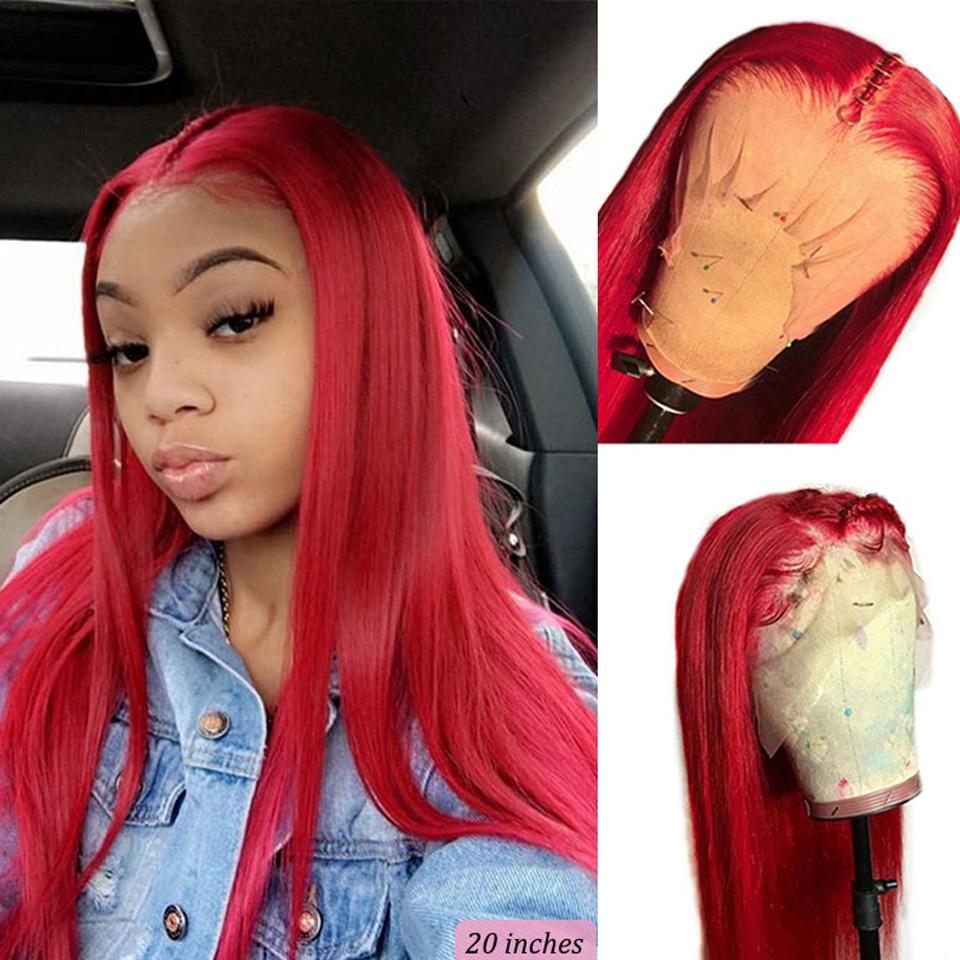 Snv Red colour 13x4 Lace Front Wig Straight Virgin Human Hair Wigs