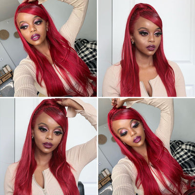 Snv Red colour 13x4 Lace Front Wig Straight Virgin Human Hair Wigs