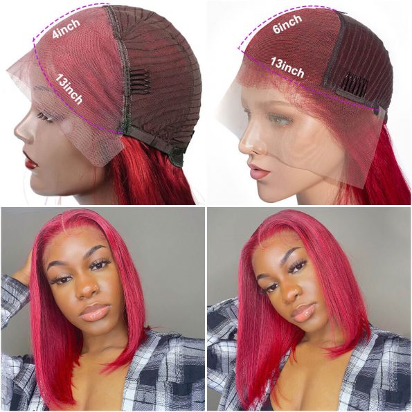 Snv Red Colored 13x4 13x6 lace front wig Straight Hair Bob Wigs 180% density pre plucked with natural hairline