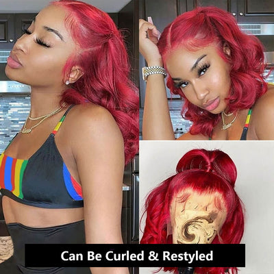 Snv Red Colored 13x4 13x6 lace front wig Straight Hair Bob Wigs 180% density pre plucked with natural hairline